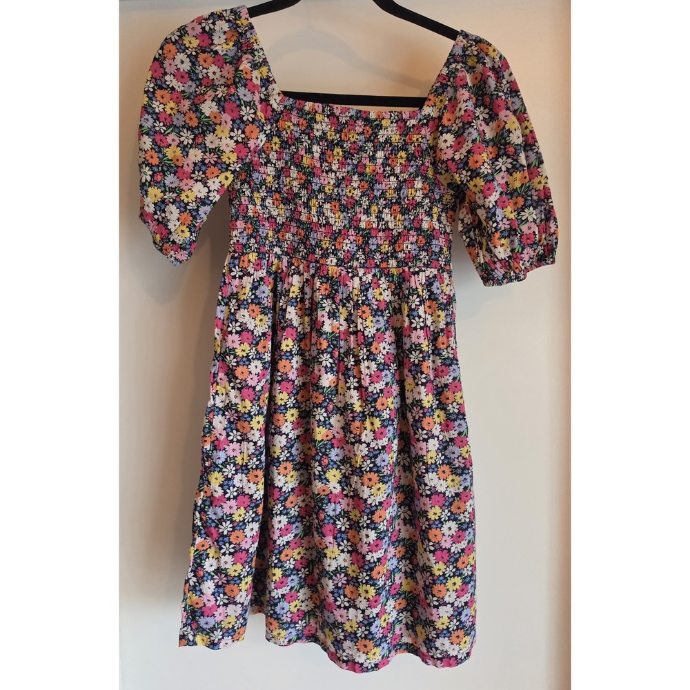 Gap Kids Floral Cotton Dress Size L Square Neck Short Sleeve Sundress Frock